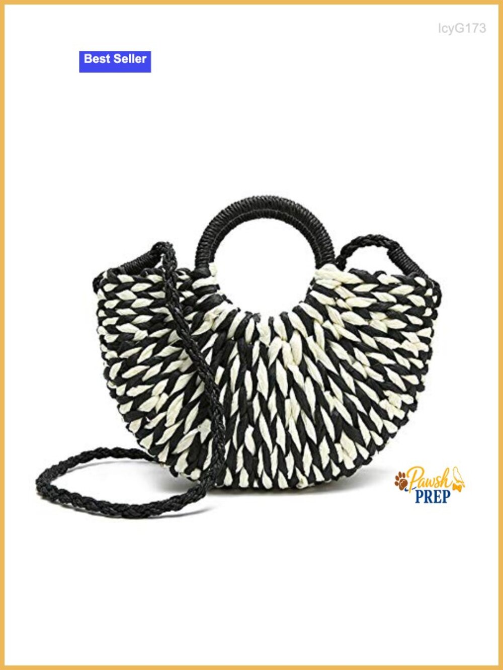 Handwoven Straw Tote Bag Boho Round Handle Beach Shoulder Bag